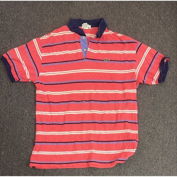 Vintage Lacoste Grand Patron Polo Shirt Mens XL Pink Striped USA Fabric Rare - Picture 1 of 3